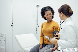 A woman having a life insurance medical evaluation