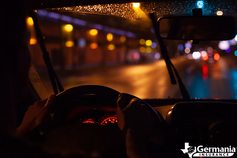 Driving at night. View from inside a car driving at night. sharp