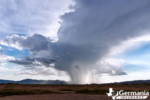 A microburst downburst falling from a severe thunderstorm